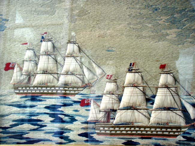 Perhaps the best multi ship sailors' woolwork picture on the market today!! Circa 1850-1870. — image 2